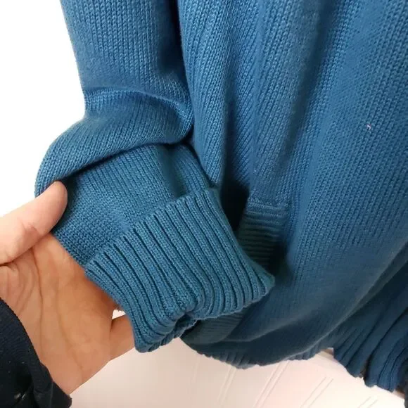 Women's Blue Knitted Cotton Long Tunic Zip Up Cold Weather Jacket Size XL - Picture 7 of 10